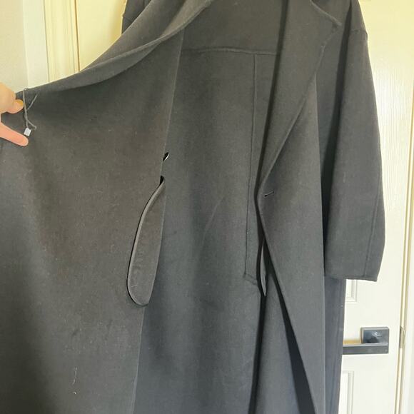 Zara Oversized Wool Blend Trench Coat Overcoat Double Breasted Scarf Black Small - Picture 9 of 10